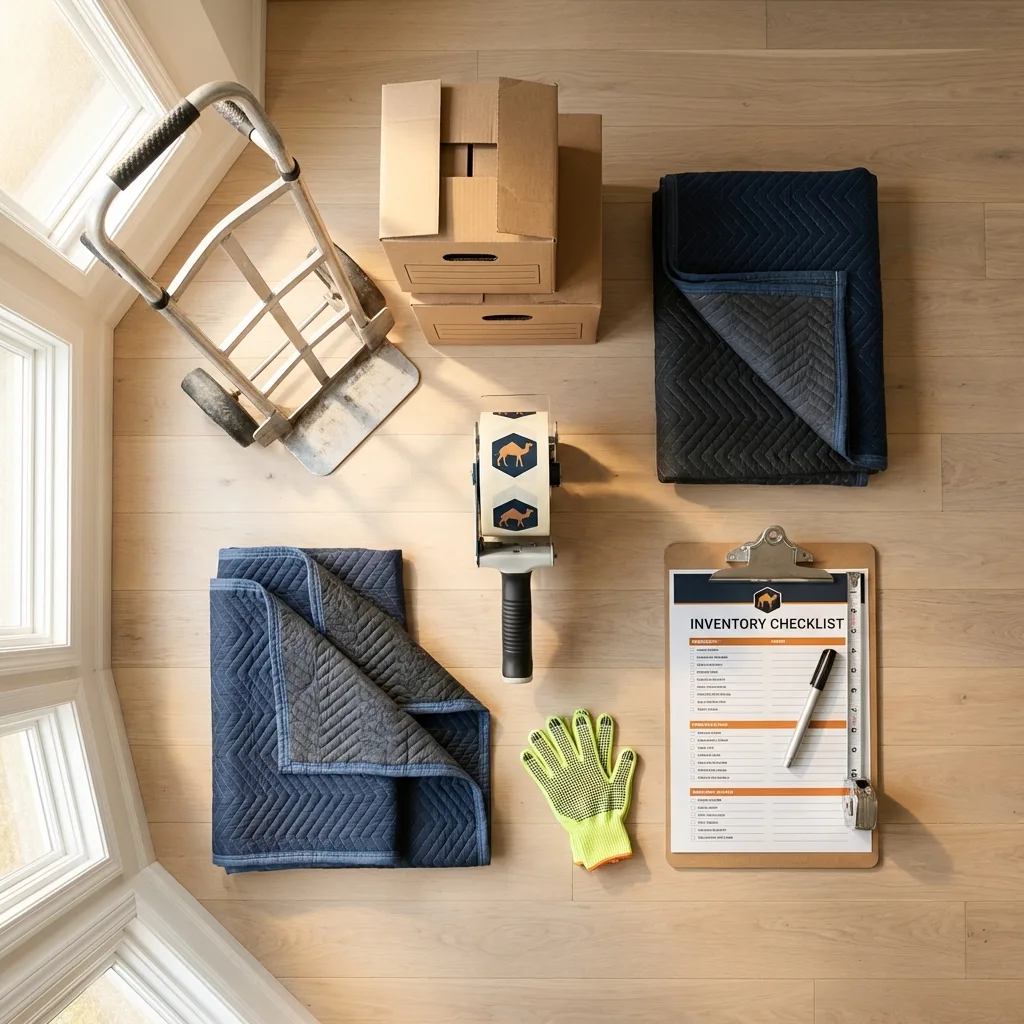 Professional moving supplies and packing materials layout for North Arlington residential relocations